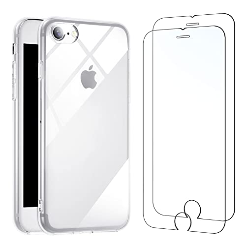 NEW'C Funda para iPhone SE 2022, iPhone 8/7 (4.7") Gel de TPU Suave de Silicona Transparente Alta y 2X Protector de Pantalla para iPhone 7/8/SE 2022 (4.7") Vidrio Templado - Antiarañazos