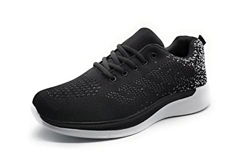Zapatillas Deportivas Hombre Running Transpirable de Malla con Cordones Zapatillas Deporte para Hombres Fitness Correr Atletismo Caminar Andar Gimnasia Negro Blanco 43