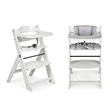 ms Trona para bebé de Madera Full de - Evolutiva- Silla Alta, Ergonómica, Regulable, Segura, Blanco/Gris