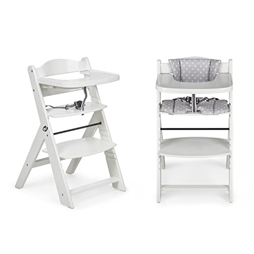 ms Trona para bebé de Madera Full de - Evolutiva- Silla Alta, Ergonómica, Regulable, Segura, Blanco/Gris