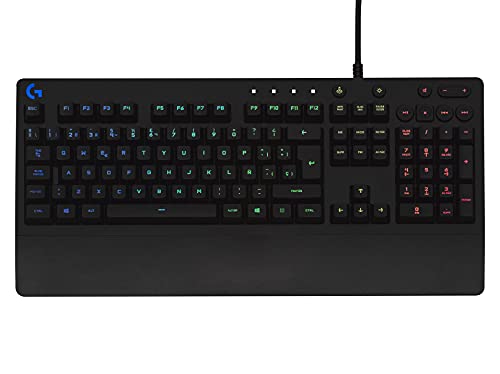 Logitech G213 Prodigy Teclado Gaming, Retroiluminación RGB LIGHTSYNC, Resistente a Salpicaduras, Personalizable, Controles Multimedia, Disposición QWERTY Internacional US, Negro