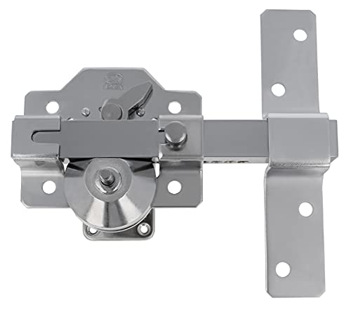 Amig - Cerrojo de Sobreponer Plateado Mod.2 de Acero Acabado en Cromado Brillo para Puertas | Con Botón de Apertura, Pestillo de Seguridad y Palanca de Bloqueo | Medidas: 105 x 170 mm
