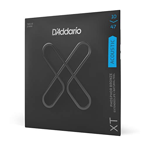 D'Addario Cuerdas Guitarra Acustica | Cuerdas de Guitarra | Cuerdas de Guitarra Acústica Revestidas | XTAPB1047-12, XT Acoustic cuerdas para guitarra Phosphor Bronze, 12 cuerdas, calibre fino, 10-47