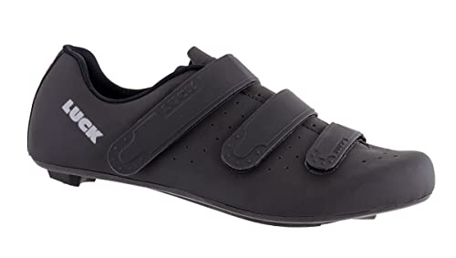 LUCK MAX Zapatillas de Ciclismo de Carretera para Hombre y Mujer. Triple Tira de Velcro para un Ajuste Optimo. (Negro, Numeric_44)