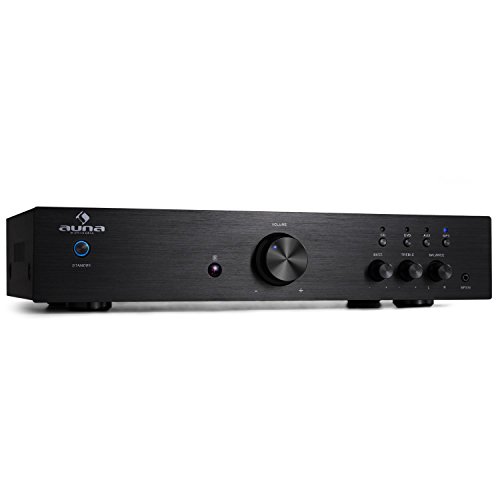 Auna AV2-CD508 Amplificador HIFI Estéreo Negro (600W, AUX frontal, mando a distancia, panel frontal acero inoxidable, ecualizador 2 bandas, balance y volumen ajustable)