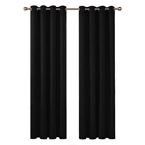 Deconovo Cortinas de Salon para Ventana Habitación con Aislamiento Térmico 2 Piezas 140 x 245 cm Negro