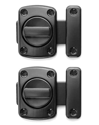 QWORK - Cerradura de Puerta, Perno de Puerta, Cerrojo de Perno, Cerrojo Puerta de Seguridad, Cerradura Giratoria, Acabado de acero inoxidable pulido, negro, 2 Piezas