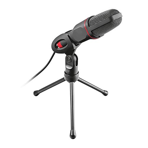 Trust Gaming GXT 212 Mico Micrófono PC USB, con Conexiones de 3,5 mm y USB, Incluye trípode, Cable de 1,80 m, para Streaming, Twitch, Youtube, PC, PS4, PS5 - Negro
