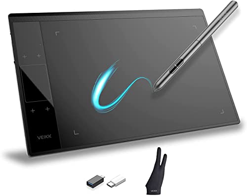 Tableta Gráfica Dibujo Digital 10×6 Pulgadas, Teclas Táctiles Únicas, Soporte de Chrome Linux, VEIKK A30 Tableta Digitalizadora 8192 Niveles Presión Lápiz óptico con Guante para Mac Windows Android