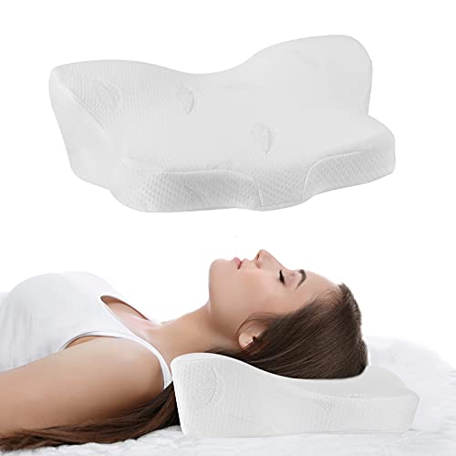 Almohada Cervical Viscoelastica, Almohada Viscoelastica Ergonómica con Memoria de Forma, Almohadas Ortopedica de con Funda Almohada Extraíble y Lavable, Antibacteriana y Antiácaros Talla Pequeña