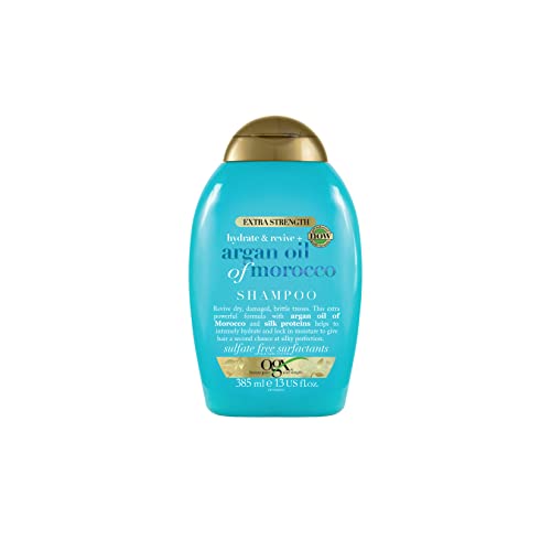 OGX Champú Hidratante sin Sulfatos ni Parabenos para Pelo Dañado, Aceite de Argan de Marruecos, Extra Strength, 385 ml