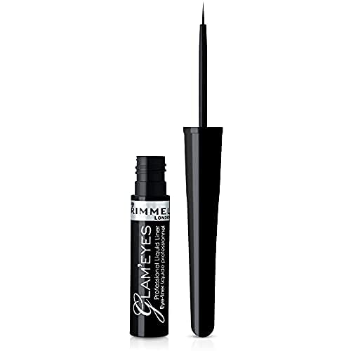 Rimmel London Glam'eyes, Delineador de oyos líquido tono 001 Black Glamour, 3.5 ml