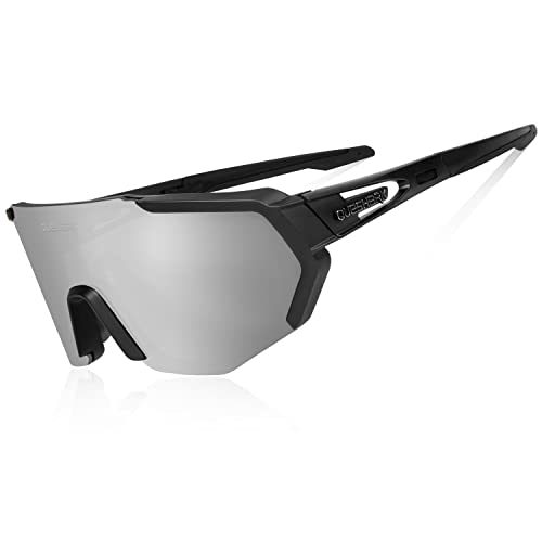 Queshark Gafas De Sol Polarizadas para Ciclismo con 3 Lentes Intercambiables, Protección UVA & UVB, Bicicleta de Carretera MTB Gafas de Ciclismo,Certificación CE