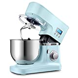 Batidora Amasadora, Hauswirt LCD de Robot de Cocina de 8 velocidades + P con tazón de 5L, gancho para masa, batidor y batidor, accesorios opcionales, 1000 W, Azul