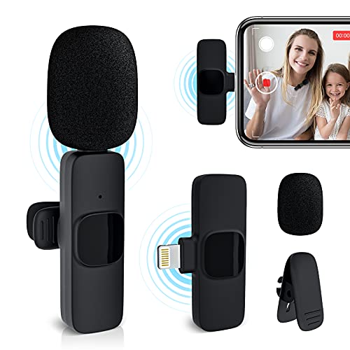 ASCOZY Micrófono Inalámbrico Lavalier para iPhone iPad, 2.4GHz Mini Wireless Micrófono para Grabación de Video, transmisión en Vivo de Youtube, entrevistad (no Necesita aplicación)