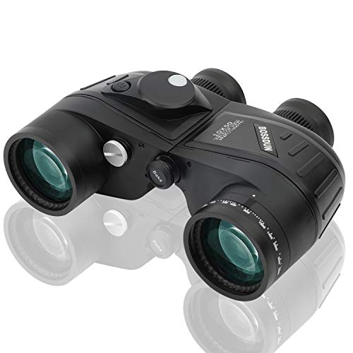 Marinos 10X50 Prismaticos,con Vision Nocturna Telémetro Brújula IPX7 100% Impermeable BAK4 Prisma Binoculares por Caza Marina, Pesca, Observación de Aves para Adultos Niños