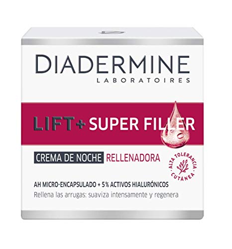 Diadermine Lift+ Super Rellenador Crema de Noche, con Micro Cápuslas de Ácido Hialurónico, para Pieles Maduras, Acción Antiarrugas, 50 mililitros
