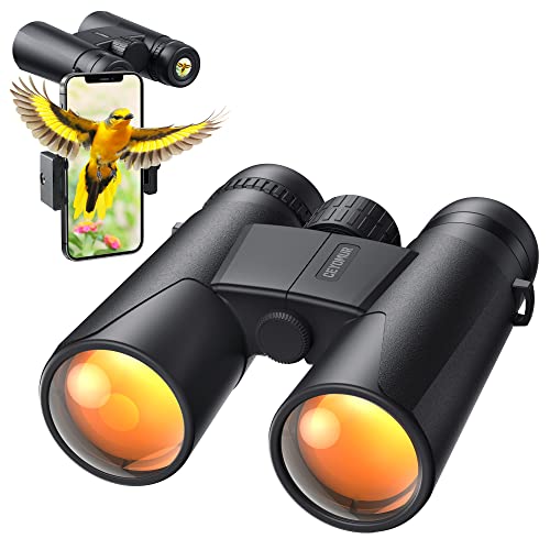 Prismáticos 10x42 CEYOMUR con Adaptador para Teléfono,Prismaticos Pequeños y potentes -Lente FMC, Binoculares para Observación de Aves, Caza, Senderismo, Astronomía y Camping