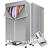 Anbull Secadora de Ropa Portátil 2300W，Secadora Plegable Silencioso de Gran Capacidad de 50 kg, Secador de Armario de iones Negativos con Control Remoto/240min Temporizador Automático (Gris)