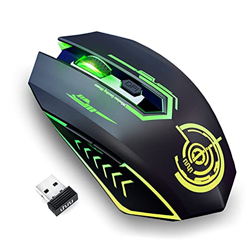 UHURU Ratón Gaming Inalámbrico, Ratón Inalámbrico para Juegos con 10000 DPI, 6 Botones Programables, 7 Luces LED, Software de Juegos y Diseño Ergonómico para PC y Laptop