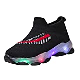 Zapatillas de deporte para niños, zapatillas con luz LED, zapatillas de deporte para niña, antideslizantes, para exterior, correr, gimnasia, transpirables, de punto, para niños, Negro , 29