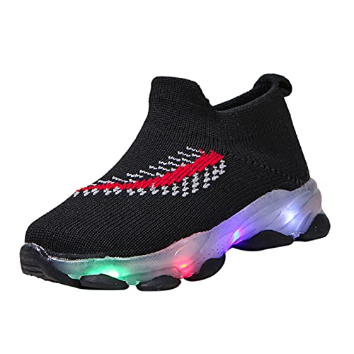 Zapatillas de deporte para niños, zapatillas con luz LED, zapatillas de deporte para niña, antideslizantes, para exterior, correr, gimnasia, transpirables, de punto, para niños, Negro , 29