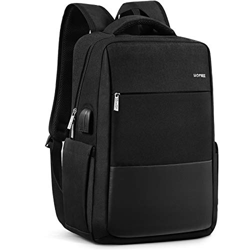 HOMIEE 15.6 Pulgadas Mochila Unisex Impermeable para Ordenador Portátil, Mochila Hombre, Mochilas para Portátiles, Mochila de Trabajo, con Puerto USB, para los Estudios -Negro