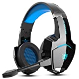 Wired Auriculares PS4, PHOINIKAS Gaming Kopfhörer für Xbox One, PC, Versión Mejorada Auriculares inalámbricos con Sonido Envolvente de Graves 7.1, Noise Cancelling-Mik, LED Licht - Blue
