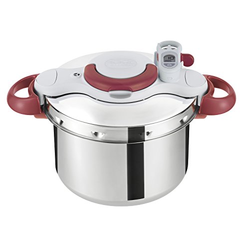 Tefal Clipso Minut Perfect - Olla a Presión de 7.5L de Acero Inoxidable Roja con 5 sistemas de seguridad y cierre fácil con una sola mano con cestillo Vapor Integrado, diámetro de 24 cm