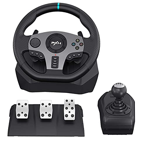 PXN V9 Volante de Carreras ,con Pedal y Control de Cambio y Retroalimentación de Vibración, Universal USB 900° Volante Para Juegos, Para PC, Xbox One, Xbox Series X|S, PS4, PS3, Nintendo Switch