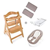 Hauck Newborn Set (4 Piezas): Trona Alpha en natural + Hamaca (con cojin reductor liso) en Stretch Beige + Bandeja en blanco + Cojín Deluxe en beige