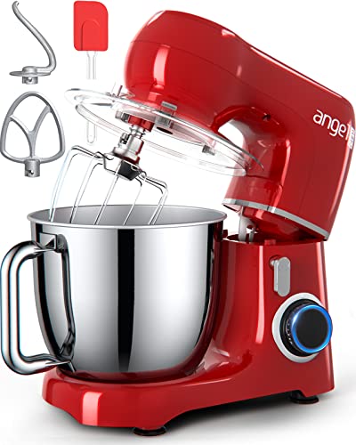 Batidora Amasadora 1300W 5L, 10+1 Velocidades Mini angel Amasadora Repostería Profesional Para Pan y Pizza, 4 Accesorios Incluidos, Apta para Lavavajillas (Rojo)