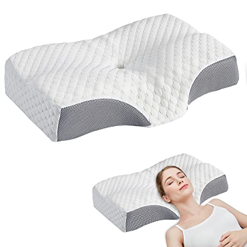 SIGOODS Almohada Viscoelastica, Almohada Cervical Ergonómica para Dormir, Almohadas para Aliviar el Dolor de Hombros y Cuellol, Alturas Ajustables Fundas de Almohada Lavables - 61 x 41 x 12cm