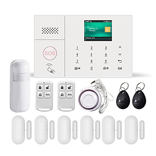 PGST Alarmas para casa Wifi GSM Inalámbrico Control Remoto por Call/SMS - Kit Alarma Antirrobo Casa DIY con Sensor Puerta/Detector Movimiento PIR/Tienda, compatible con Alexa Google Home
