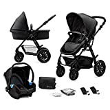 Kinderkraft Carrito Bebé 3 Piezas MOOV, Capazo, Silla Paseo, Silla Coche, Negro