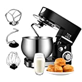 Delgeo Batidora Amasadora, Amasadora Reposteria, Amasadora con Varillas Para Repostería, 5L 6 Velocidades Robot de Cocina Amasador con Tres Gancho Amasador, Recipiente de Acero Inoxidable, Negra