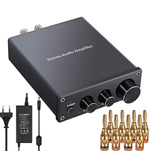 Amplificador Audio Estéreo 2 Canales Mini Hi-Fi Amplificador de Potencia Amp Digital Integrado Clase D con Control de Bajos y Agudos para Altavoces Pasivos 50W + 50W