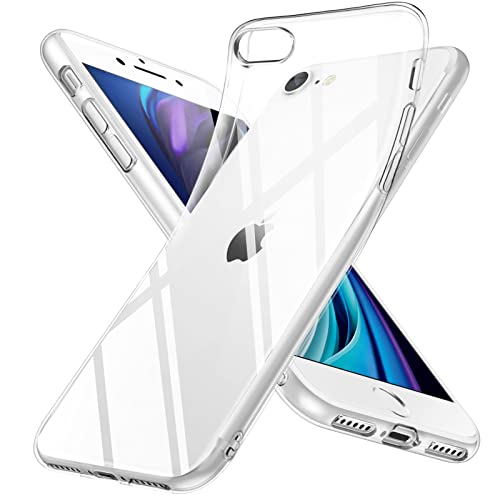 DOSMUNG Funda para iPhone SE 2022 5G, Funda para iPhone SE 2020/8/7 (4,7”), [Anti-amarillea, Anti-choques] Ultra Fina Suave TPU Carcasa Protección a Bordes y Cámara - Transparente
