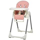 HOMCOM Trona para Bebé Evolutiva Ajustable y Plegable con Doble Bandeja Trona Portátil de +6 Meses Reclinable con 2 Ruedas y Frenos 55x80x104 cm Rosa