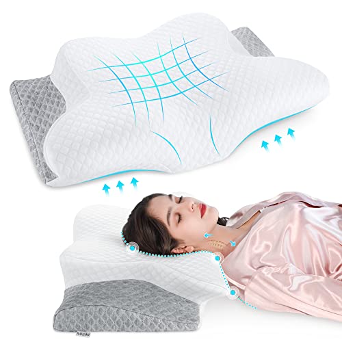Misiki Almohada Viscoelastica, Almohada Cervical para Relajarse de Dolor del Cuello y Hombro, Almohadas Ortopedica para Durmiente Lateral, Almohada de Diseño Ergonómico para Durmiente Trasero