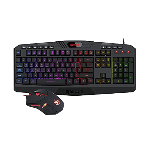 Redragon S101, Combo Pack Gaming, Teclado Gaming Retroiluminado RGB, Resistente al Agua, USB, Distribución España + Ratón Gaming RGB 7200 dpi. PC Windows Compatible