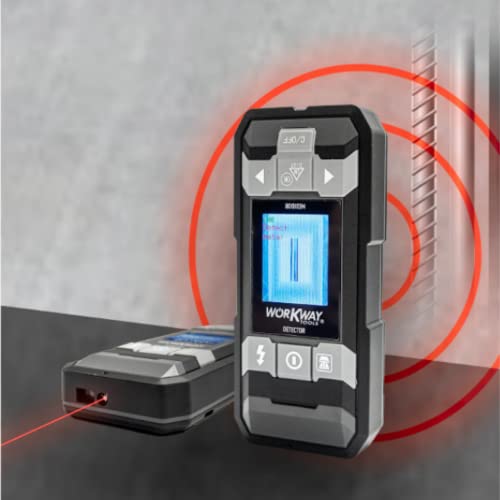 Medidor y Detector Todo en 1 - Metro Láser Potente - Medir y Detectar Cables y Tuberías - Medidor Hasta 40 m de Distancia - Telémetro con Transmisión por Voz - Almacenaje Memoria WORKWAY TOOLS