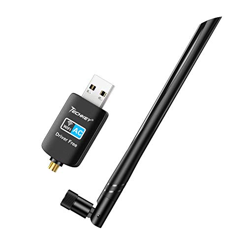Adaptador WiFi USB 600mbps para PC, Techkey Antena WiFi Dual Band 2.42GHz / 5.8GHz Receptor WiFi 802.11ac para PC Sobremesa Ordenador Portátil Compatible con Windows 10-7/ XP/ Vista