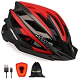 Shinmax Casco de Bicicleta con Luz LED USB Visera Desmontable Ajustable con Certificación CE Casco de Bicicleta BMX Scooter Montaña y Carretera Especializado para Adultos Casco Bicicleta con Mochila