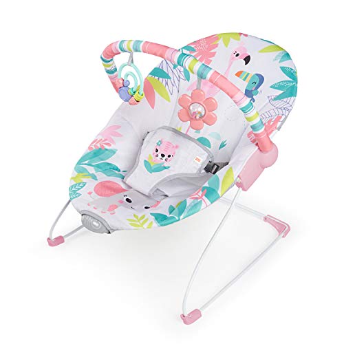 Bright Starts, Hamaca bebé Flamingo Vibes, con vibraciones y arco de juego, niñas