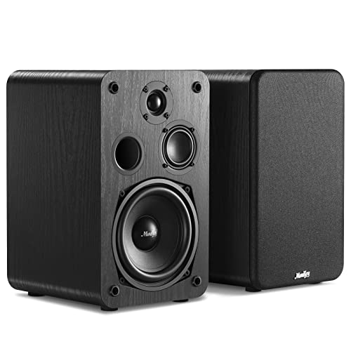 Altavoces pasivos de estantería 110 W, Moukey Cine en casa de Tres vías de, Sonido Premium de Estudio de Campo cercano 2.0 a un Precio excepcional Caja de Madera para Montaje en Pared, Color Negro
