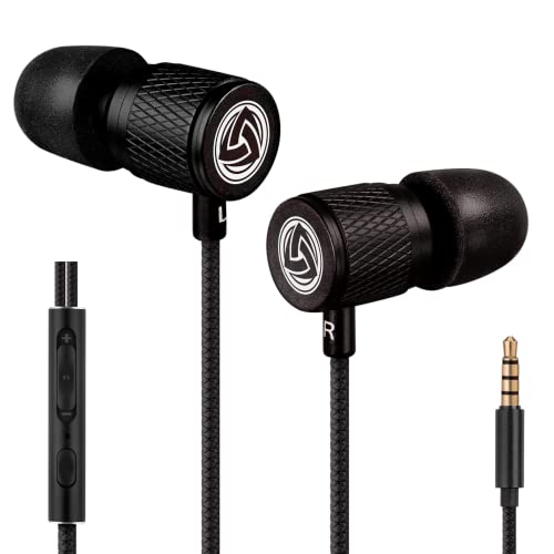 LUDOS Ultra Auriculares In Ear con Cable y Microfono, Nueva Espuma Viscoelástica, Cable Duradero, Graves, Earphones para para iPhone, iPad, Samsung, Mi, Xiaomi, Huawei, Gaming, Deportivos, Ordenador