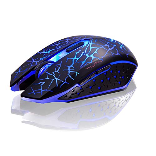 TENMOS K6 Raton Inalambrico Gaming, LED Recargable Óptico Inalámbrico Ratón Ergonómicos Inalámbricos Portatil con Receptor USB, 3 dpi Ajustables Y 6 Botones, para Mac/Laptop/PC/Notebook (Azul)