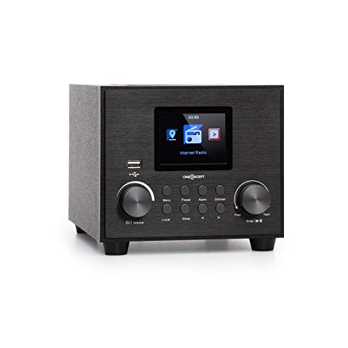 oneConcept Streamo Cube - Radio con Internet, WiFi, Altavoz de 3 W, Subwoofer de 5 W RMS, Negro