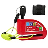 Candado Disco Moto Wikay Candado Cerradura 7mm con Alarma 110DB Antirrobo, 1.5m Cable Recordatorio, Candado Bolsa, 2 Llaves Candado de Disco para Motos Motocicletas, Bicicletas